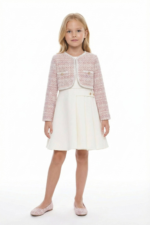 ⁦طقم فستان وسترة من التويد للبنات (من 3 إلى 7 سنوات)⁩ - الصورة ⁦5⁩