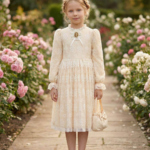 فستان دانتيل كلاسيكي للبنات مع حقيبة (من عمر 3 إلى 7 سنوات)