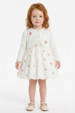 ⁦طقم فستان وسترة مطرز بالورود باللون البيج الفاتح للبنات الصغيرات، مقاس 6-24 شهرا⁩ - الصورة ⁦2⁩