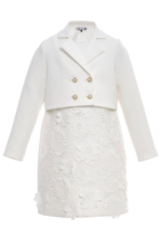 ⁦طقم فستان وسترة من الدانتيل الزهري للبنات باللون البيج، مقاس 8-15⁩ - الصورة ⁦6⁩