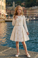 طقم فستان وجاكيت مطبوع عليه زهور للبنات (من عمر 8 إلى 15 سنة):