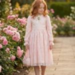 فستان دانتيل كلاسيكي للبنات مع حقيبة (من عمر 3 إلى 7 سنوات):