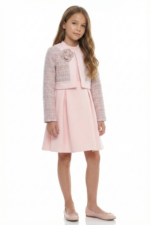 ⁦طقم فستان وسترة من التويد للبنات (من عمر 8 إلى 15 سنة)⁩ - الصورة ⁦2⁩