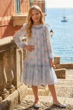 ⁦فستان شيفون أزرق بأكمام طويلة للبنات من عمر 8 إلى 15 سنة⁩ - الصورة ⁦5⁩