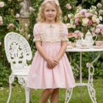 فستان مزين بالدانتيل مستوحى من الطراز القديم مع عصابة وآس من 3-7سنوات